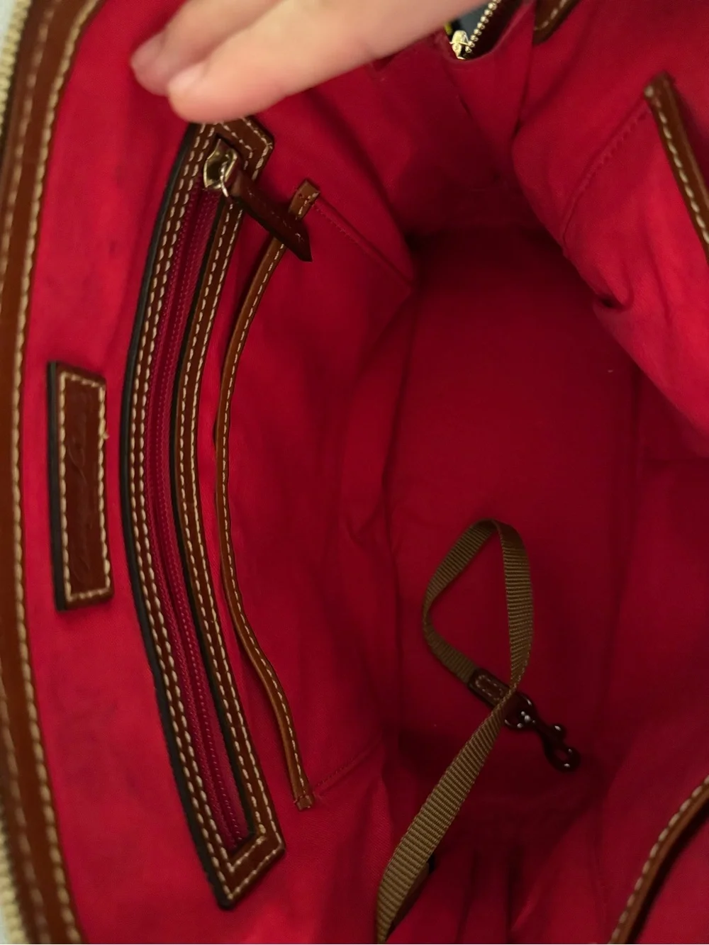Dooney & Bourke Navy and Tan Pebble Grain Leather Satchel
